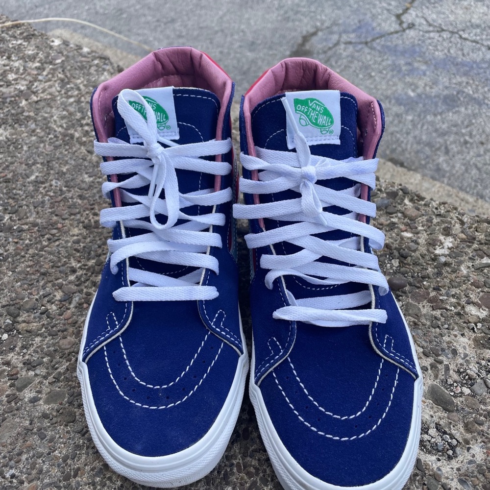 Vans Blue and Pink High-Top Sneakers